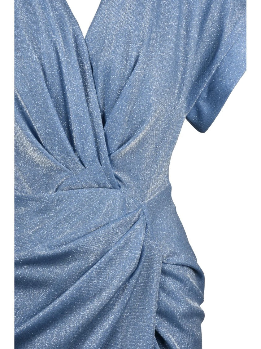 Rhea Costa Light Blue Polyamide Draped Slit Long Dress