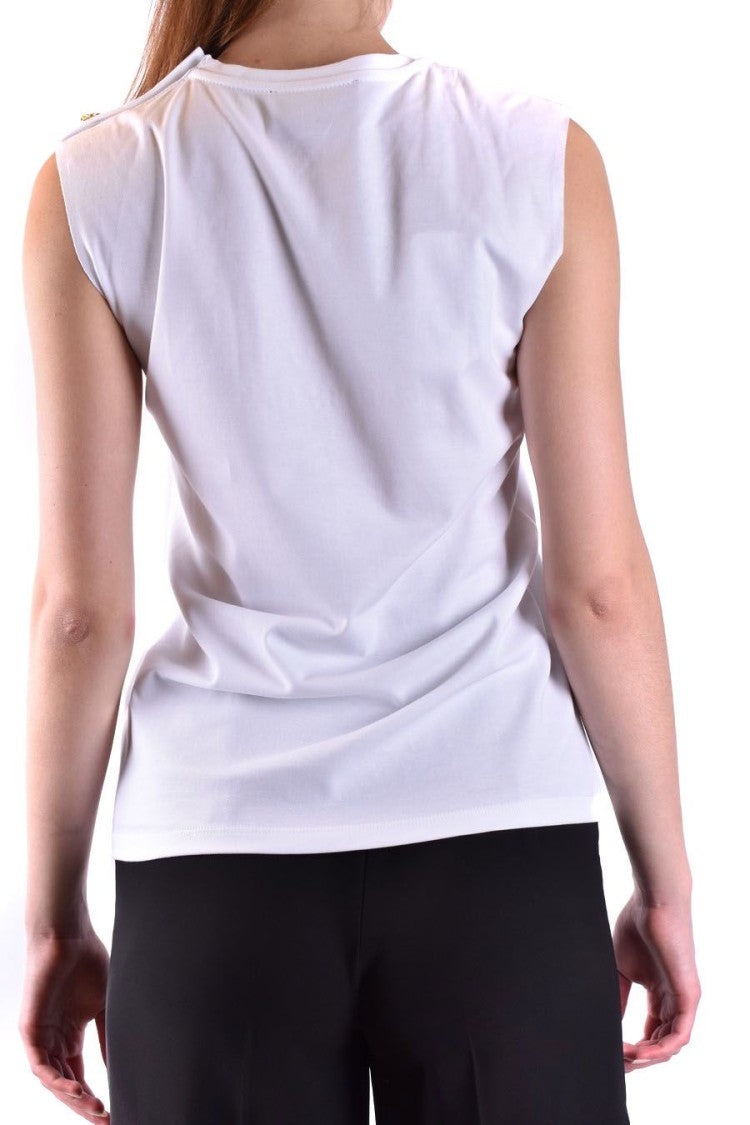 Philipp Plein Sleeveless White Cotton Top Bold Detailing