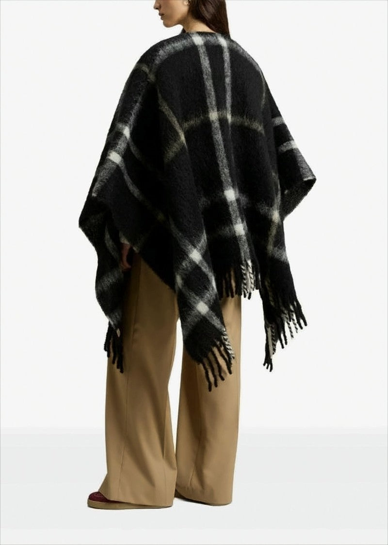 Woolrich Checked Fringed Hem Woorlich Cape