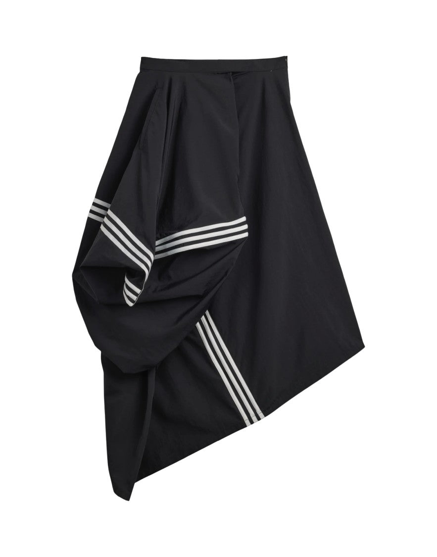 Y-3 Asymmetrical Black Midi Skirt With Triple Stripe Accents