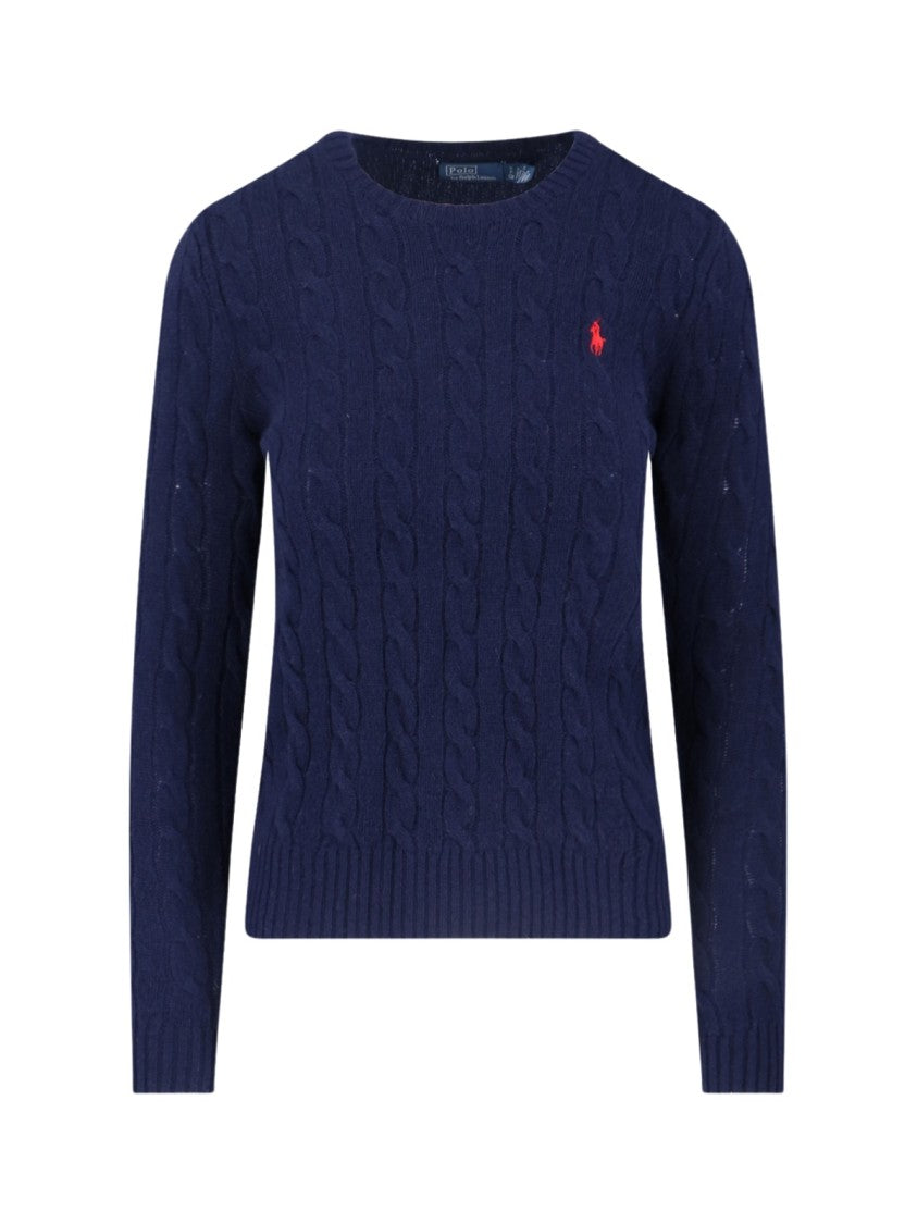 Polo Ralph Lauren Navy Cable-Knit Ribbed Crew Neck Sweater