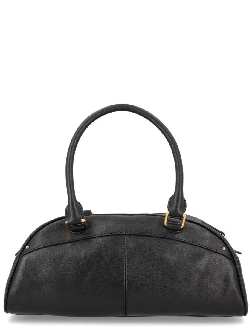 Chloé Sleek Elongated Black Leather Bowling Bag With Gold Hardware