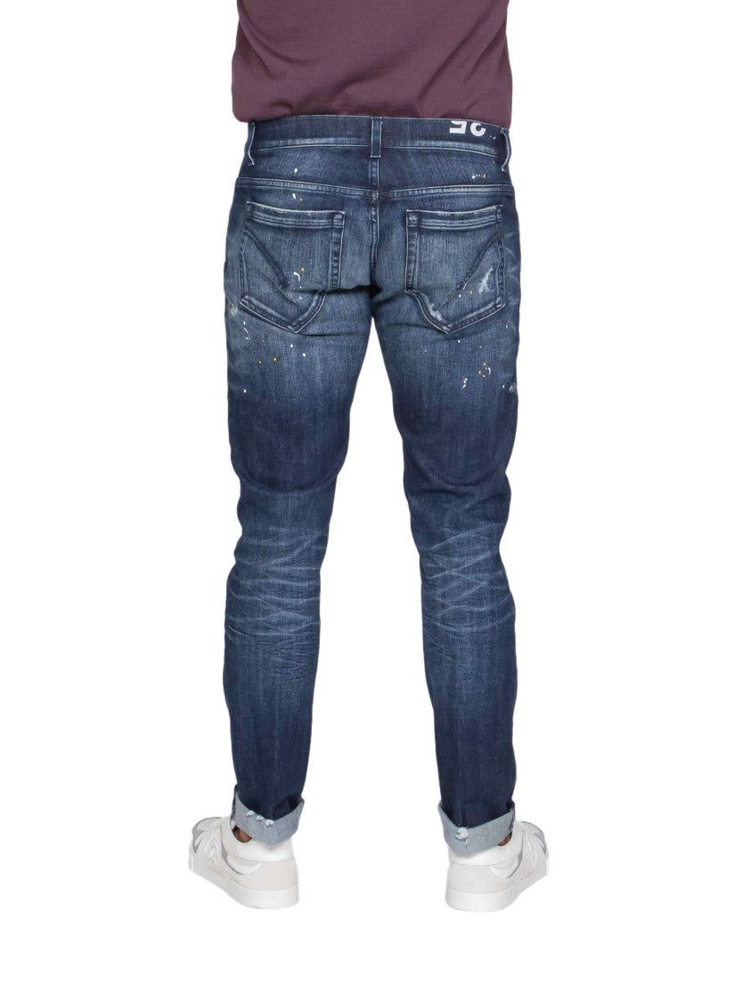 Dondup Slim-Fit Jeans With Distressed Blue Wash And Paint Splatter Accents