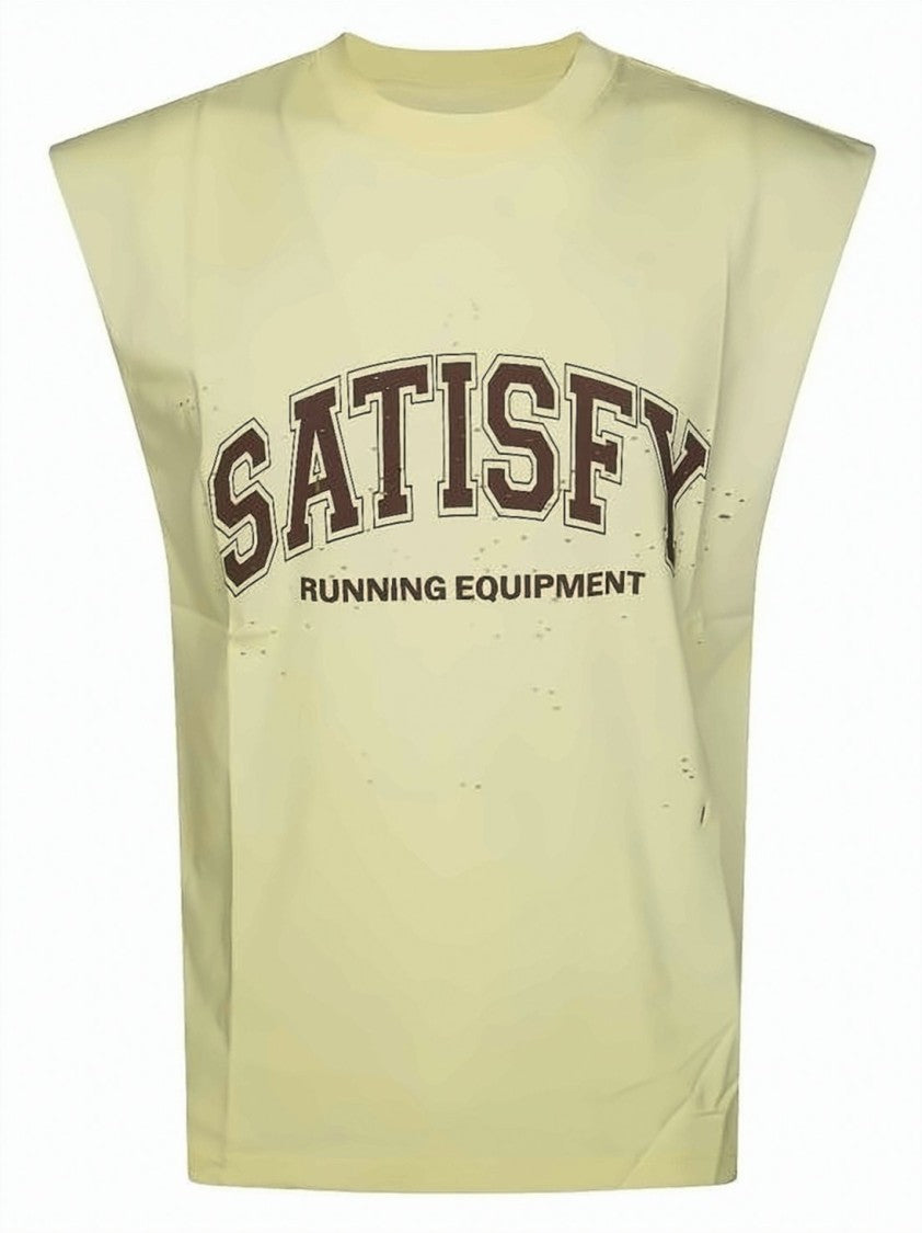 Satisfy Relaxed Fit Sleeveless Muscle T-Shirt With Collegiate Detailing