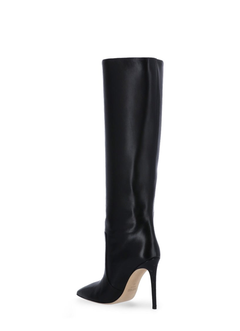 Paris Texas Arrow Toe Stiletto Boots In Black Leather