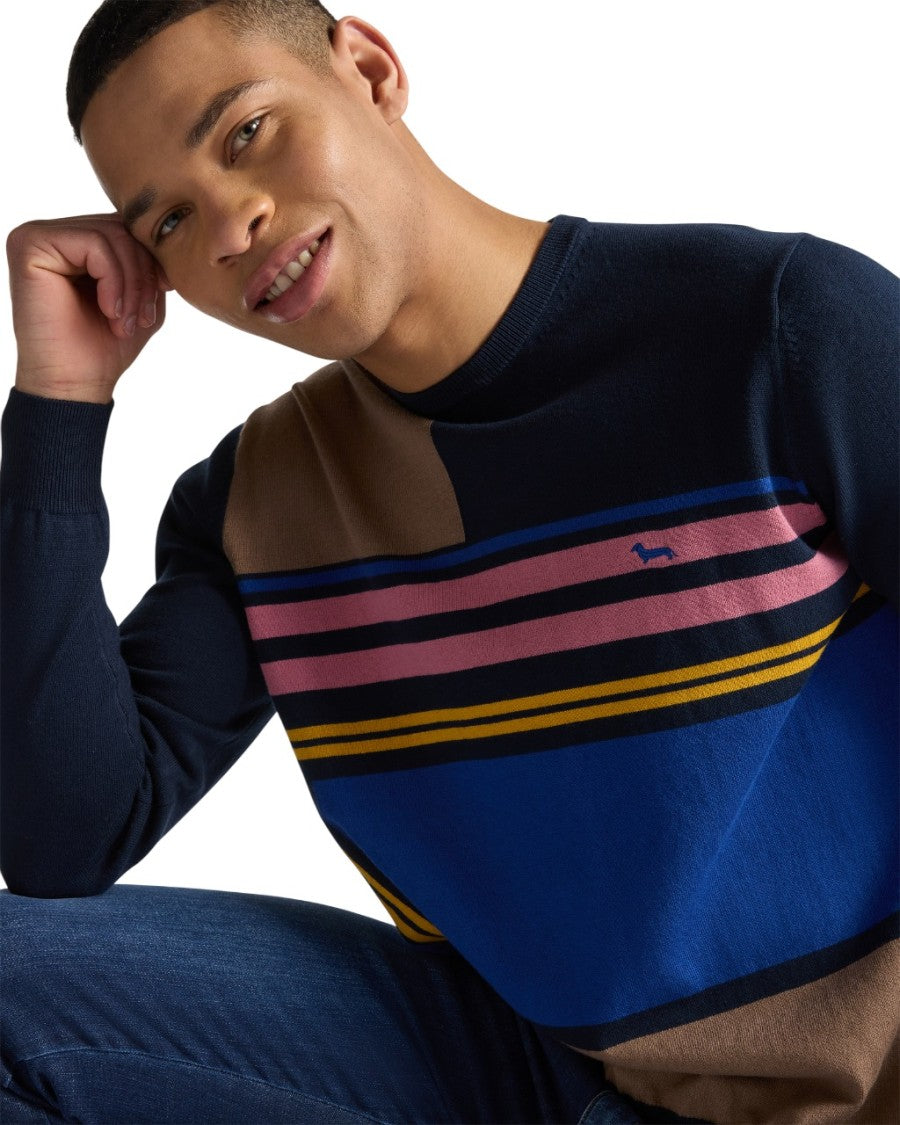 Harmont & Blaine Color-Block Crew Neck Sweater In Navy
