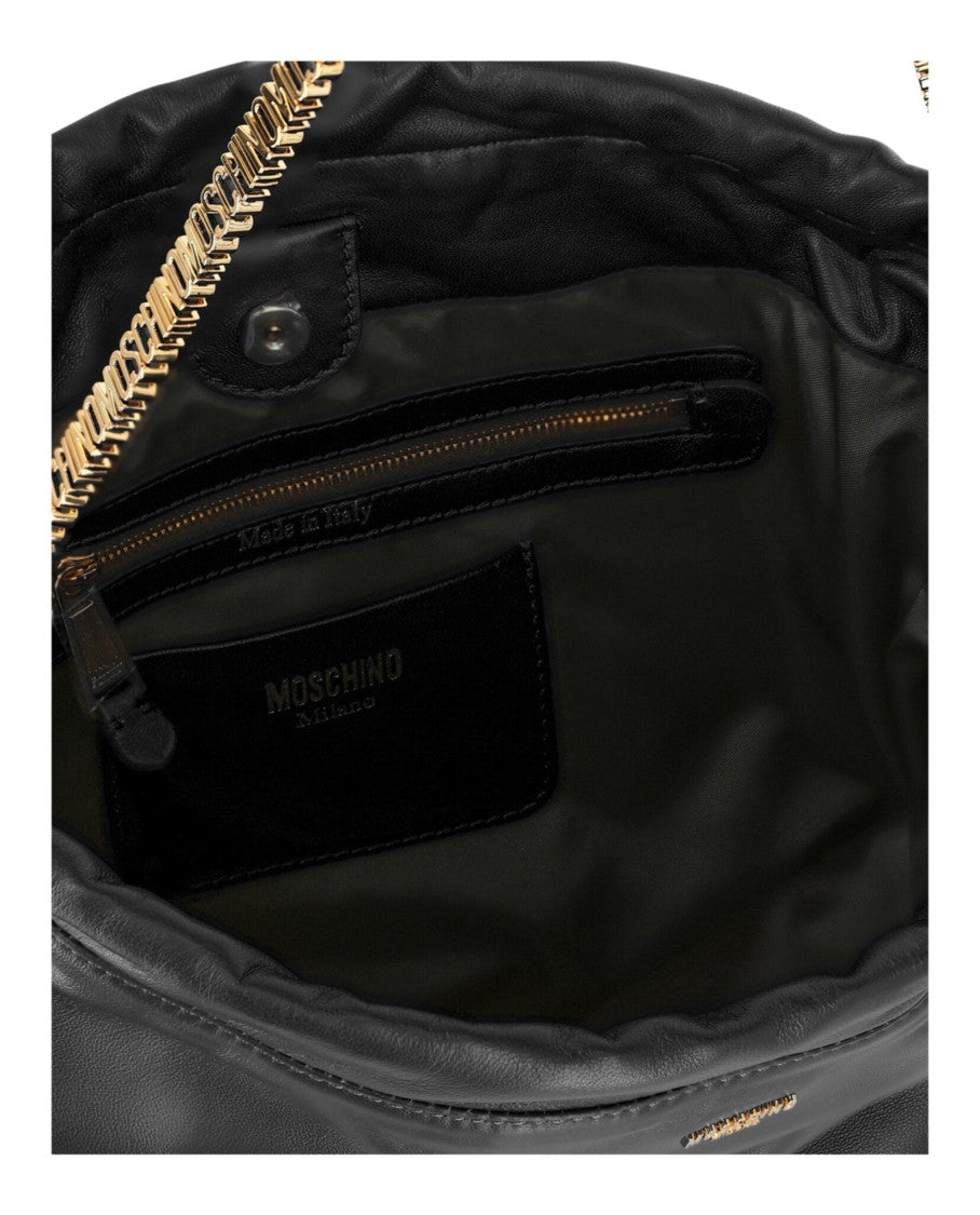 Moschino Drawstring Lettering Chain Shoulder Bag
