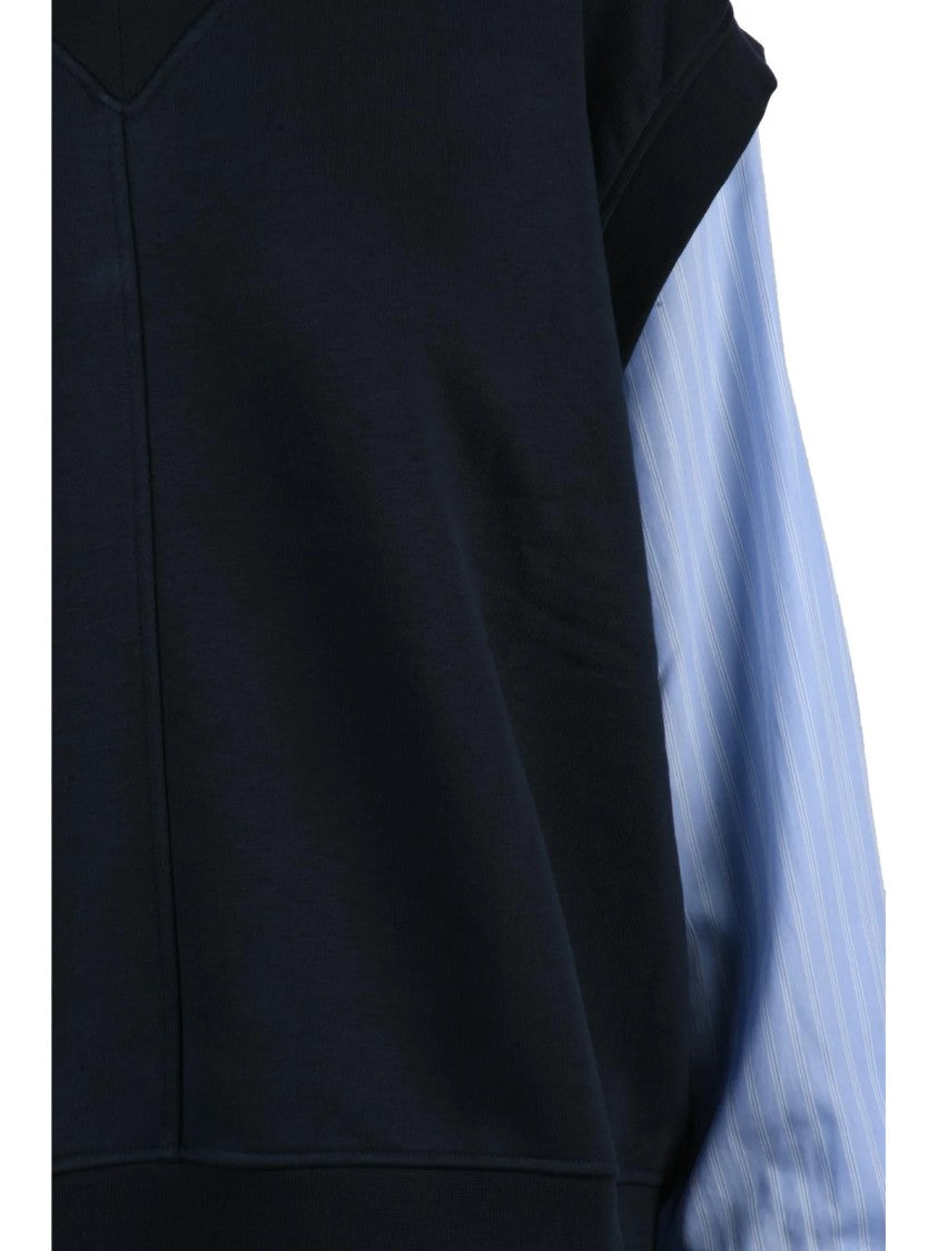 Woc Writing On Cover Blue Layered Striped Sleeve Cotton-Blend Sweatshirt