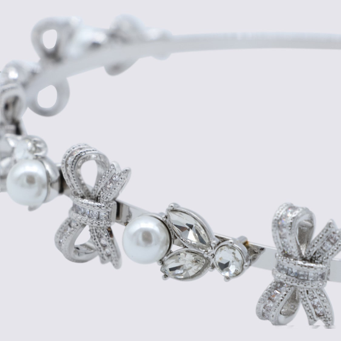 Self-Portrait Silver-Tone Headband With Bow Embellishments And Crystal Accents