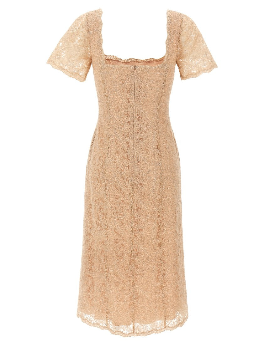 Ermanno Scervino Floral Lace Midi Dress With Square Neckline