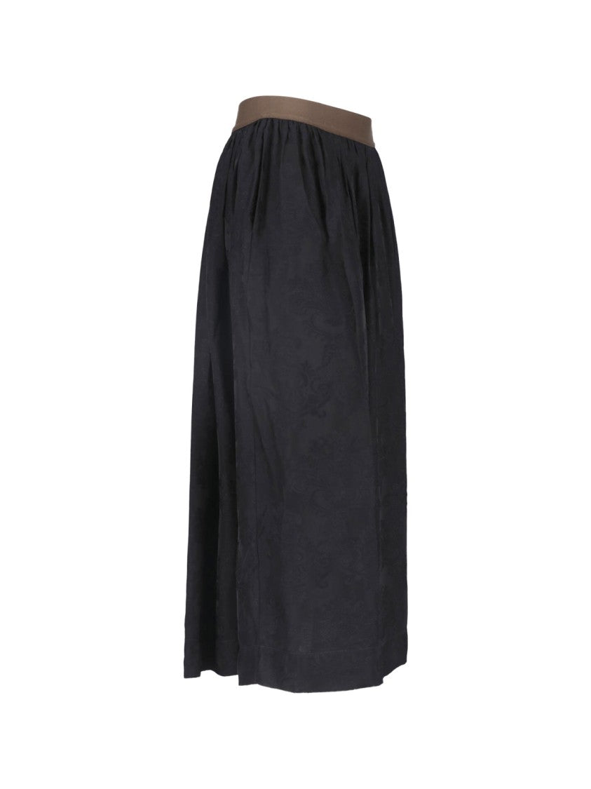 Uma Wang Black Floral Viscose-Blend Midi Skirt