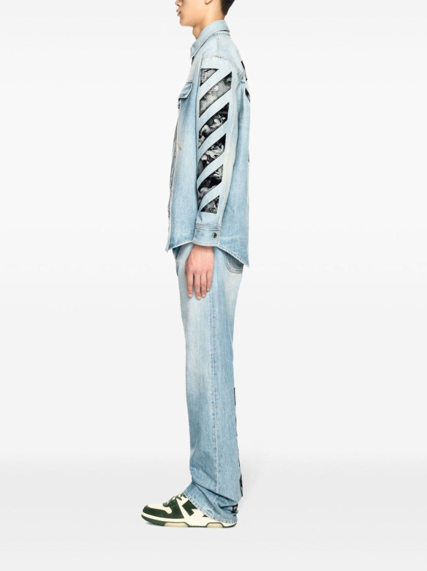Off-White Light Blue Cotton Fresco Shirt With Flap Pockets