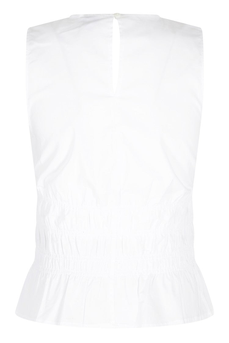 Staud White Culver Elasticized-Ruffles Cotton Tank Top