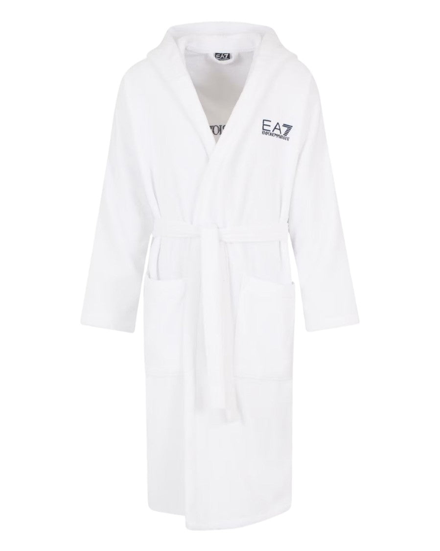 Emporio Armani White Cotton Bathrobe With Fixed Hood