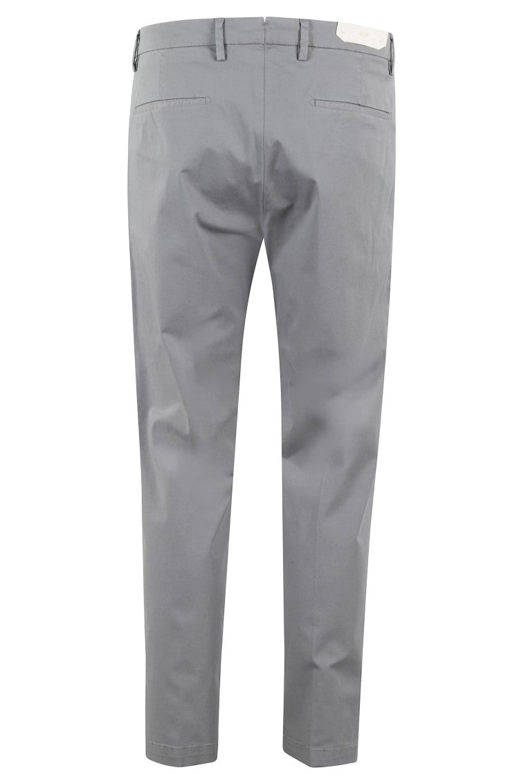 Briglia Tapered Grey Cotton Stretch Pants With Pleated Detailing