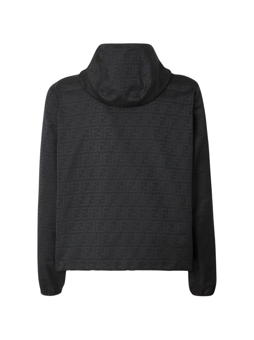 Fendi Black Ff Zucca Jacquard Nylon Blouson With Palladium Finish