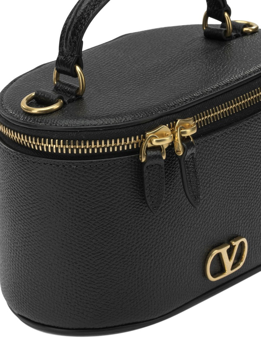 Valentino Garavani Structured Black Calf Leather Handbag With Gold-Tone Hardware