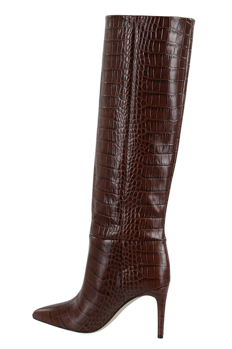 Paris Texas Ebony Stiletto Boot 85 Pointed Crocodile-Effect Leather Boots