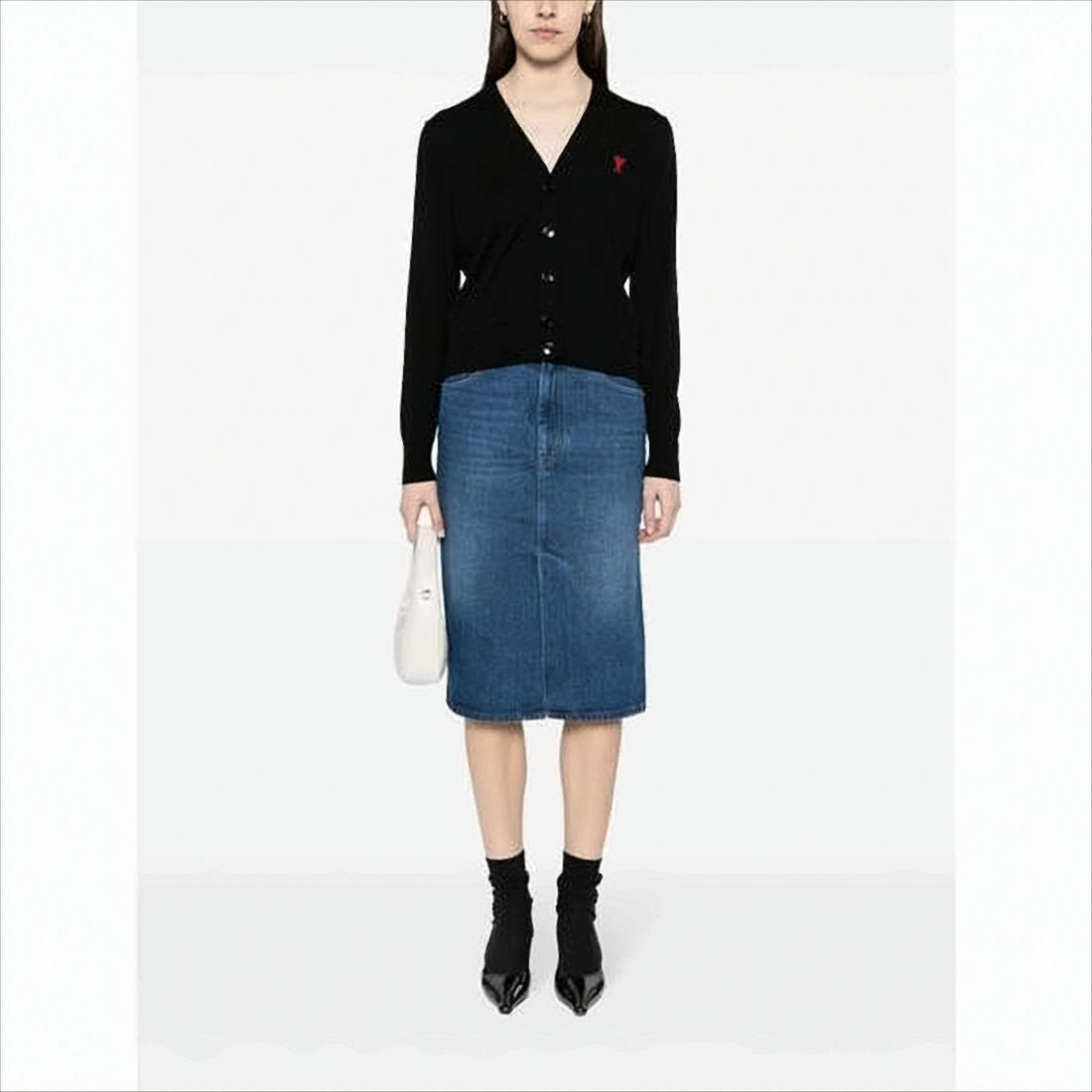 Ami Paris V-Neck Button-Down Cardigan In Soft Merino Wool