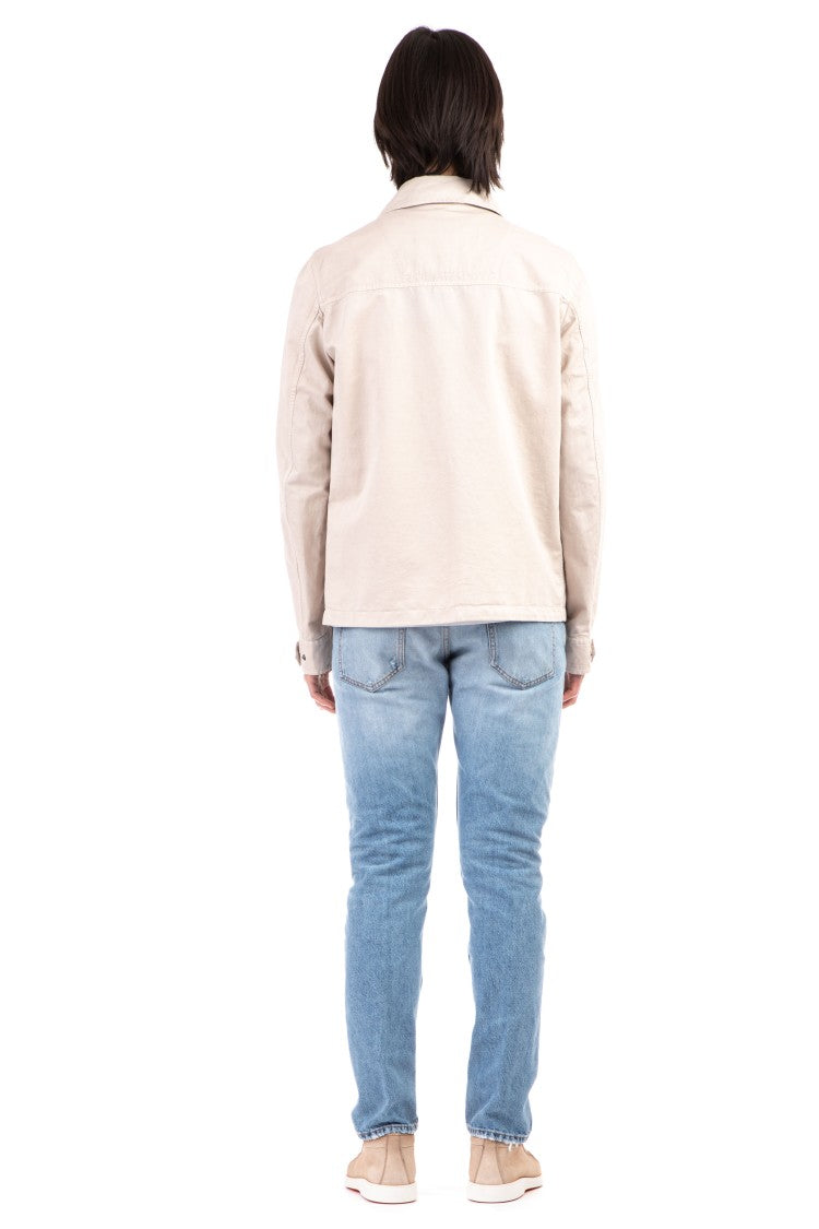 Herno Cotton-Linen Blend Overshirt With Snap Button Closure