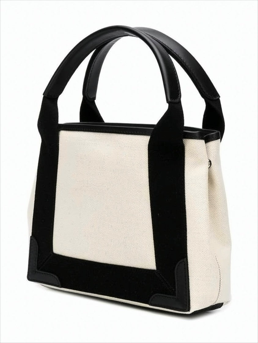 Balenciaga Compact Canvas Tote Bag With Calf Leather Trim And Bold Lettering