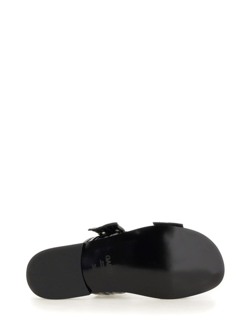 Ganni Glossy Finish Edgy Hardware Sandals