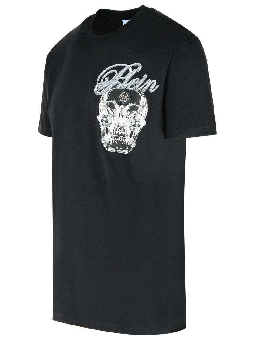 Philipp Plein Ribbed Crew Neck T-Shirt With Logo Patch And Chest Print