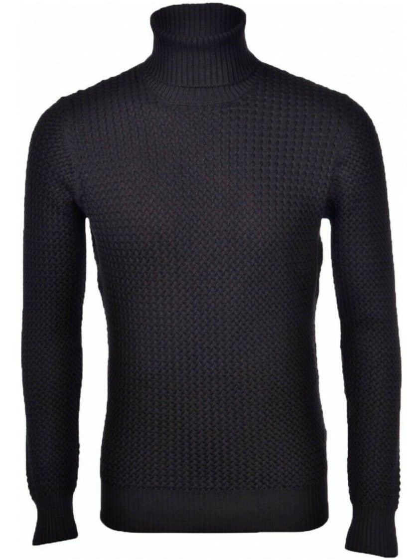 Gran Sasso Textured Turtleneck Sweater In Black Wool