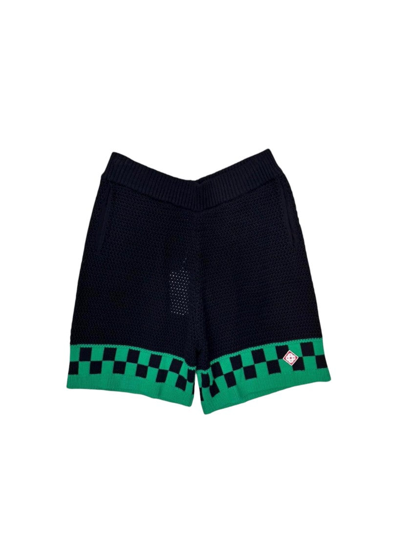 Casablanca Black Knit Shorts With Green Checkered Hem