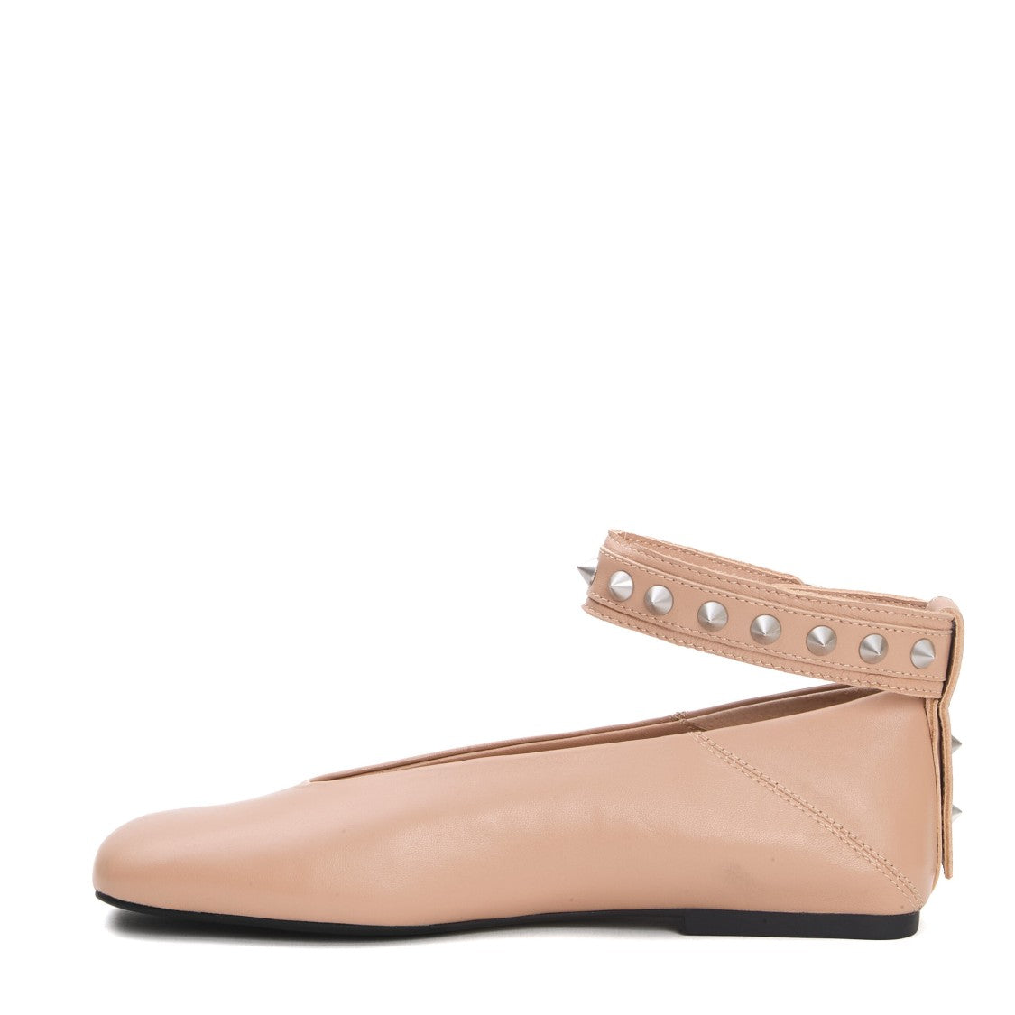 Ash Beige Leather Ballerina Ankle Strap