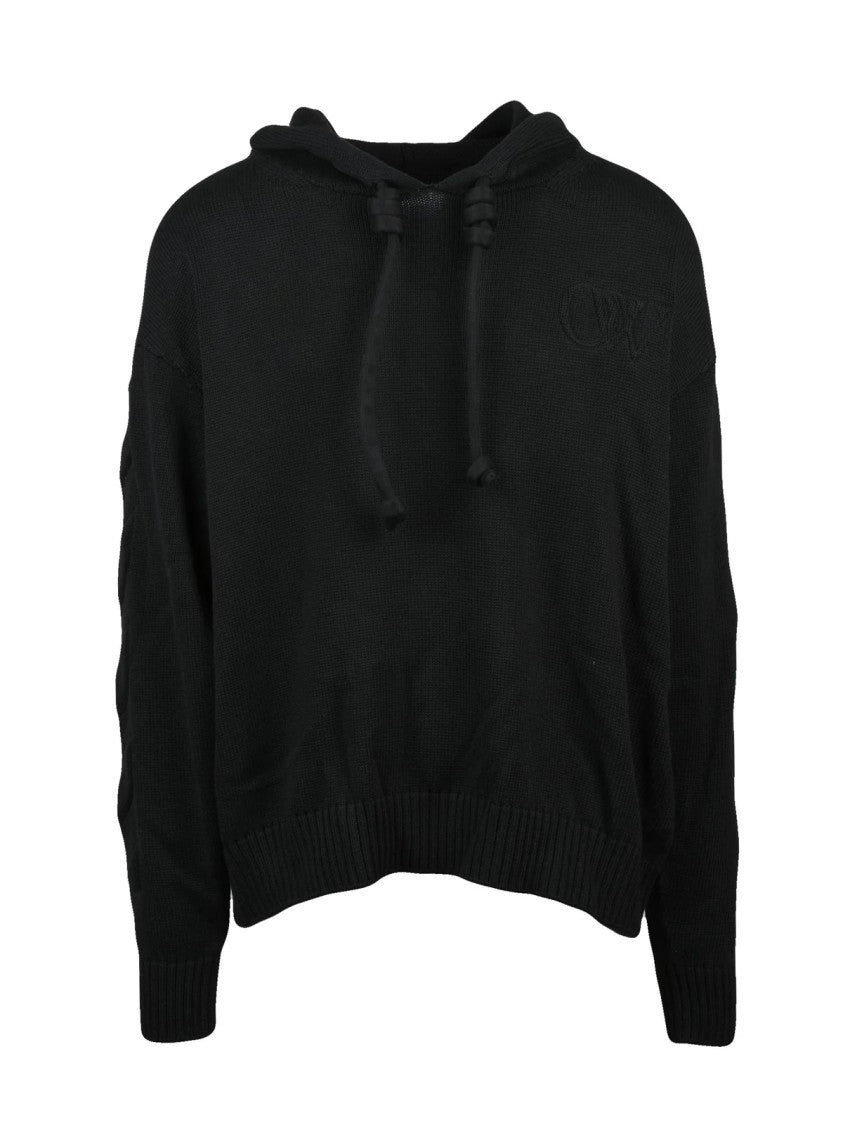 Off-White Black Cotton-Blend Knit Hoodie