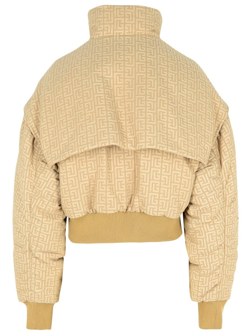 Balmain Beige Jacquard Bomber Jacket