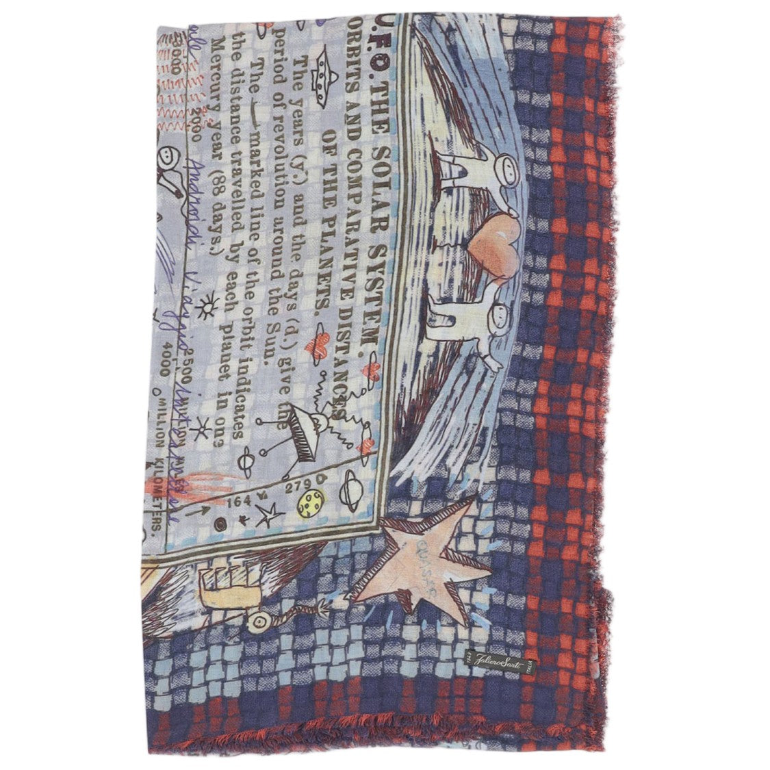 Faliero Sarti Rectangular Scarf With Fringed Edges And Whimsical Print