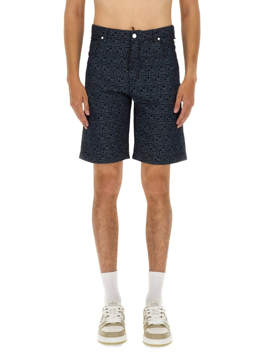 Fendi Ff Jacquard Denim Shorts