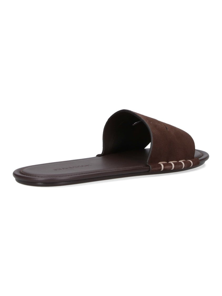 J. W. Anderson Dark Brown Calf Leather Open-Toe Slides With Contrasting Stitching