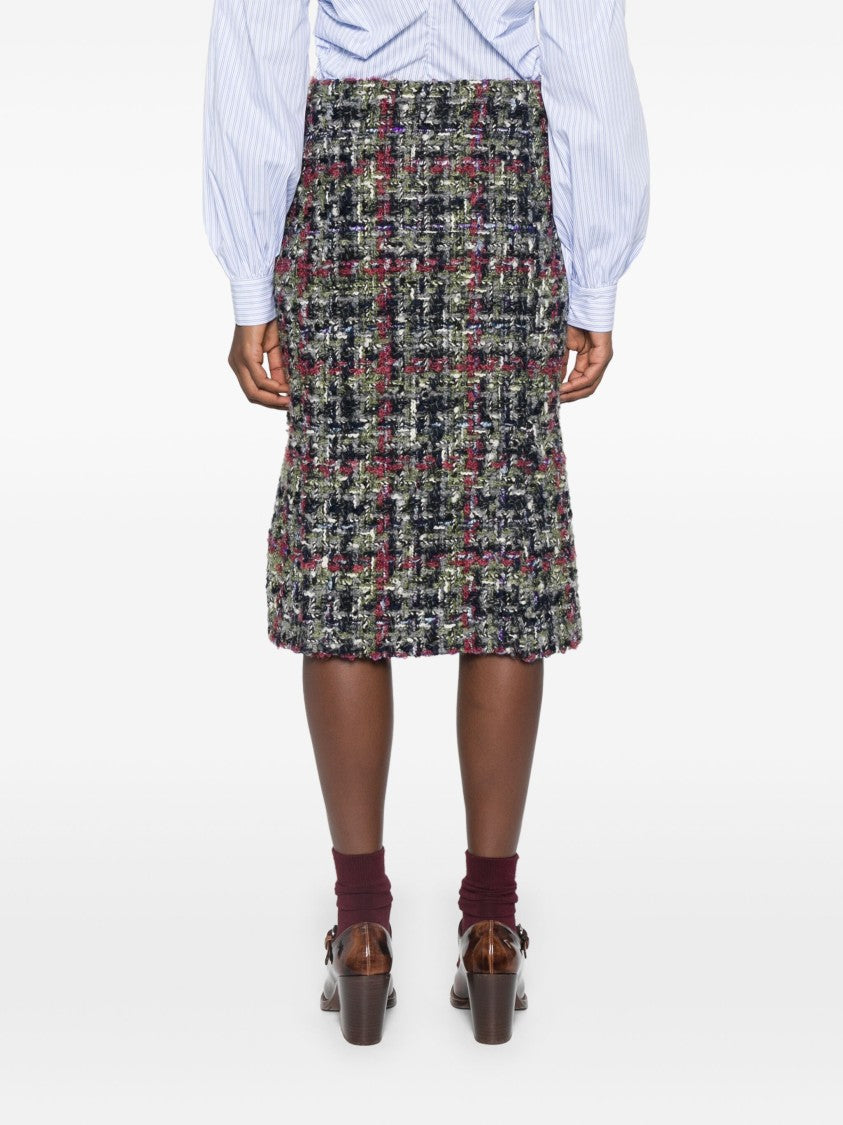 Etro Multicolor Knee-Length Textured Wool Tweed Skirt