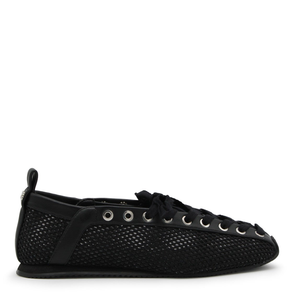 Ganni Black Leather Mesh Flats