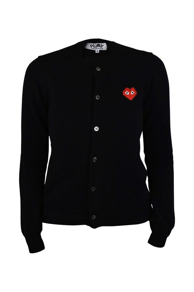 Comme Des Garçons Button-Front Black Wool Vest With Heart Emblem