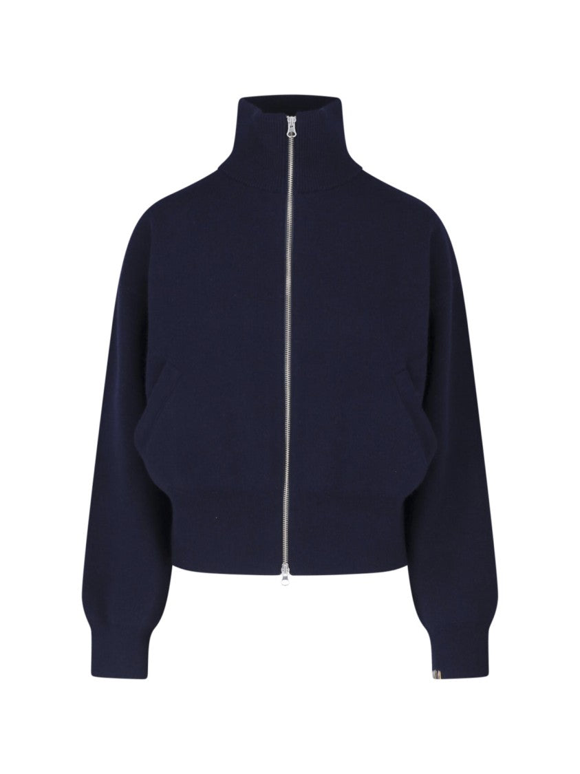 Extreme Cashmere Blue Xtra Cute Cropped High-Collar Cashmere Cardigan