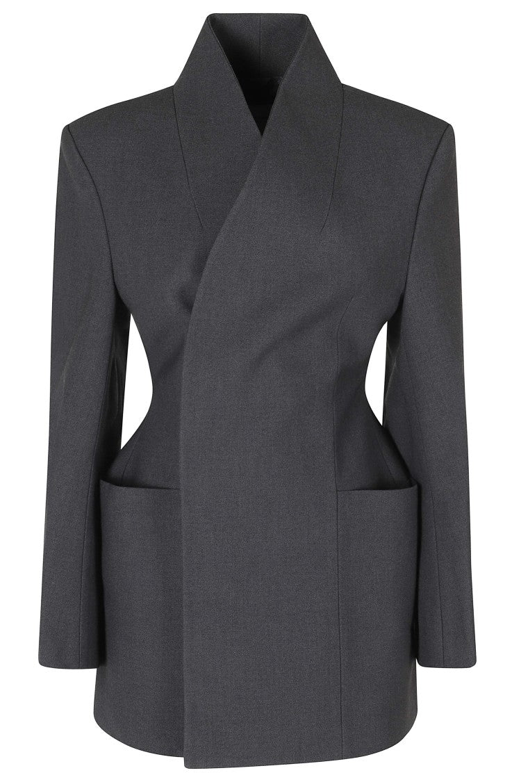 La Piscine Sculpted Black Blazer With Mandarin Collar And Cut-Out Details