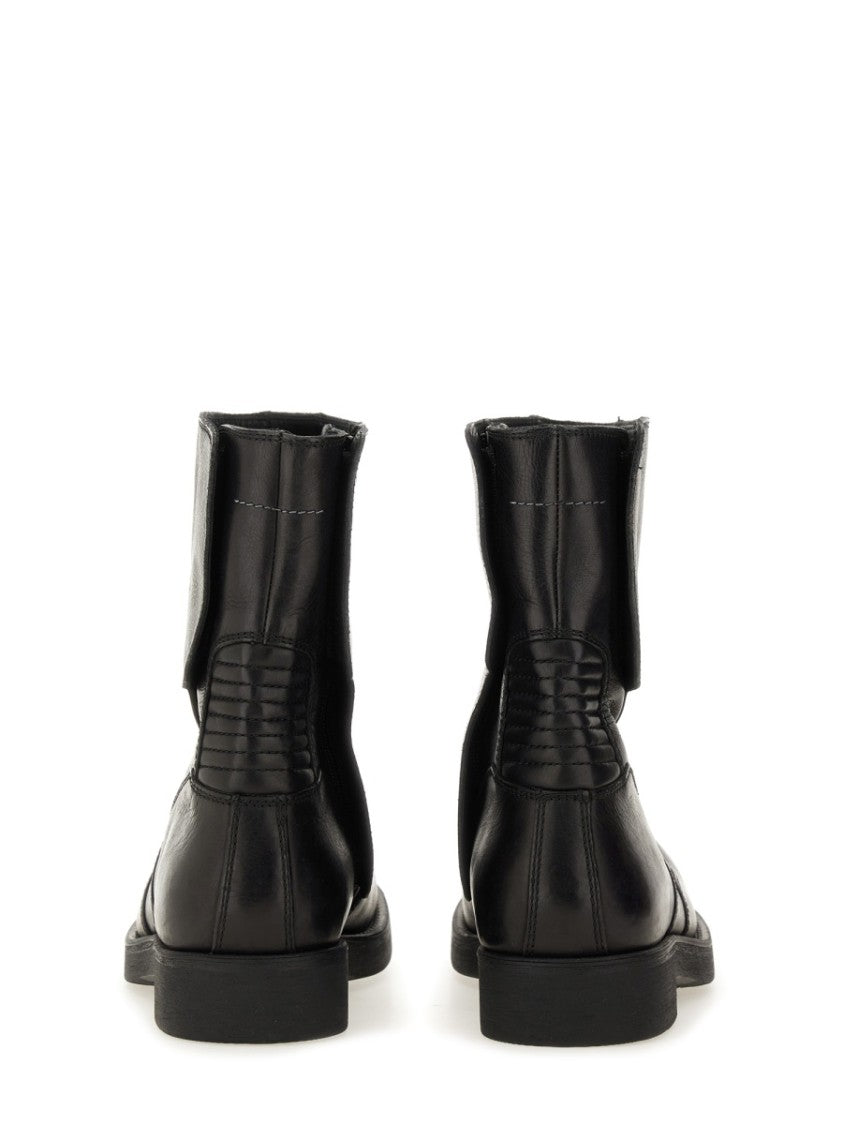 Mm6 By Maison Margiela Mid-Calf Black Leather Biker Boots