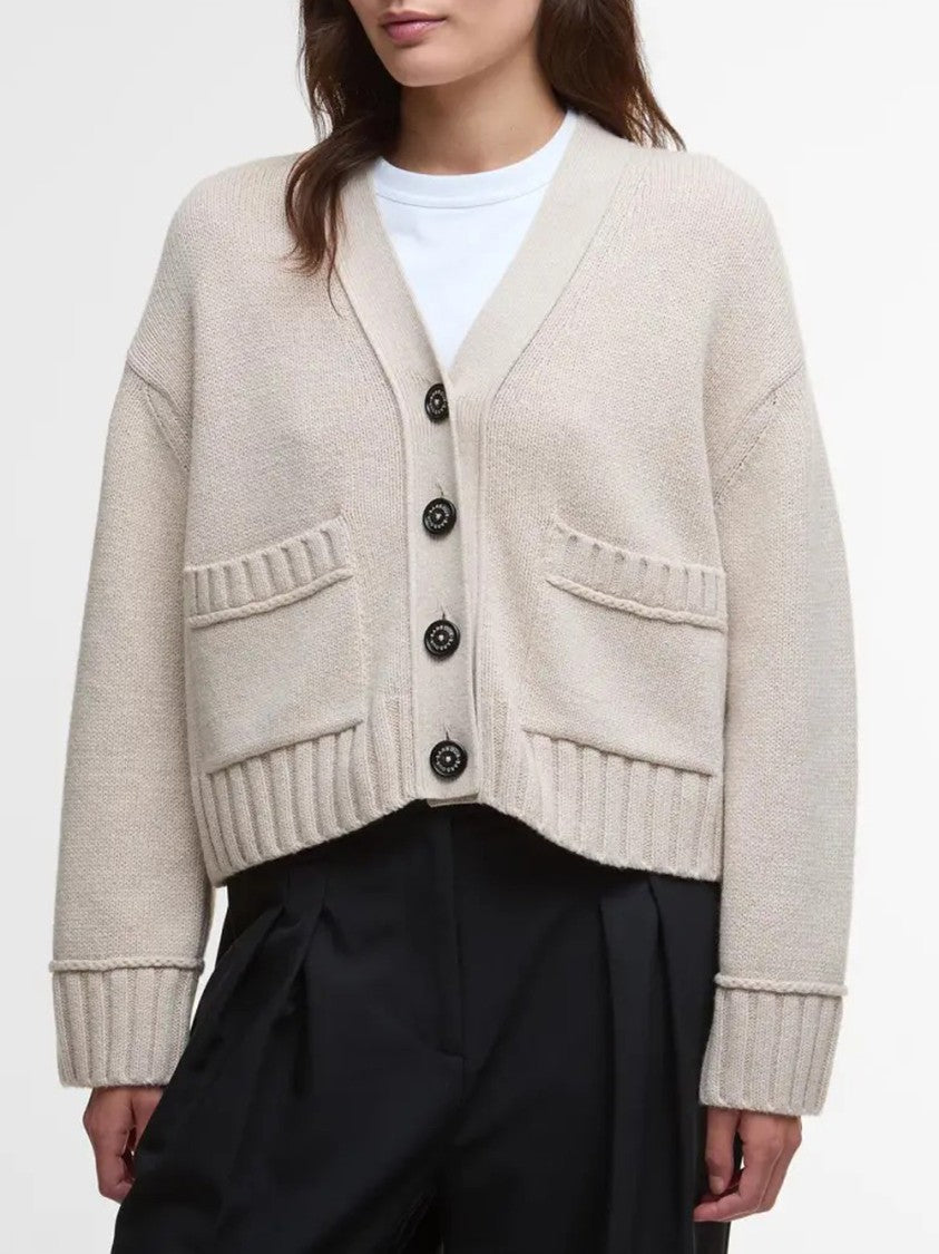 Barbour Cropped Boxy Knit Cardigan With V-Neckline