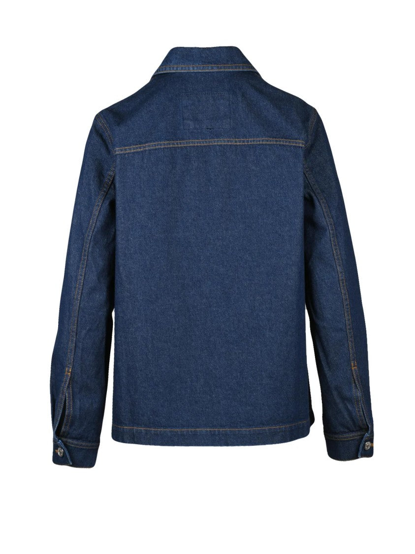 Maison Kitsuné Blue Denim Coat With Structured Design And Embroidered Logo