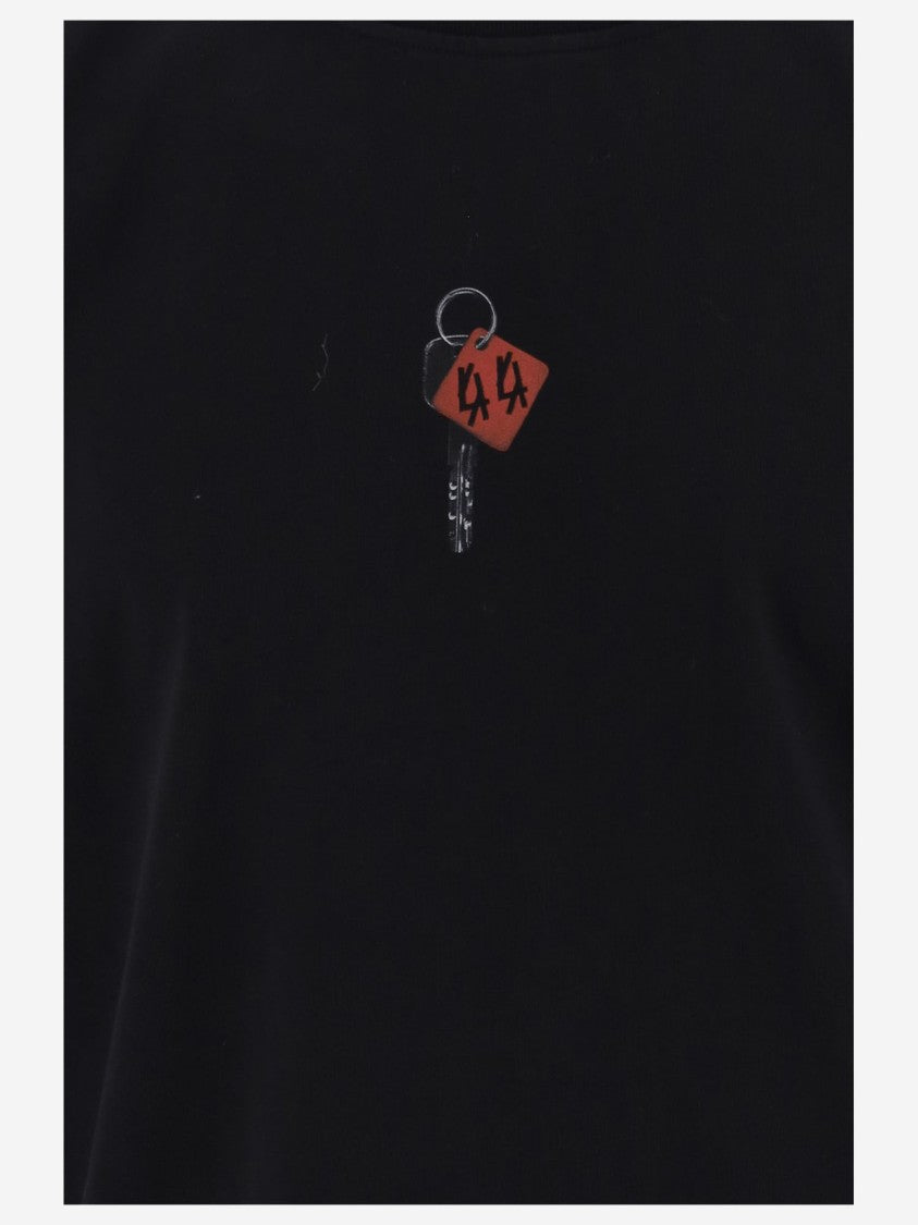 44 Label Group Black Contrast Logo Print Cotton T-Shirt