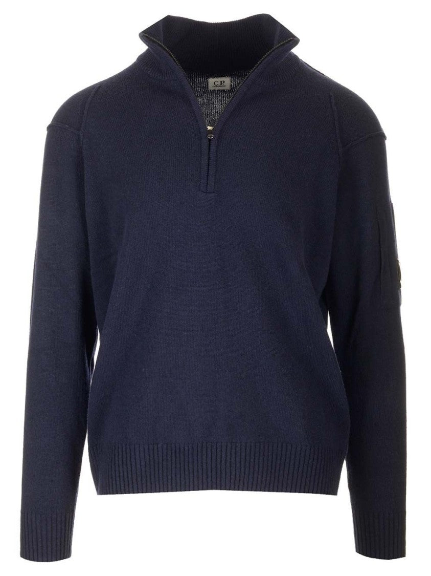 C.P. Company Half-Zip Turtleneck Sweater In Dark Tone