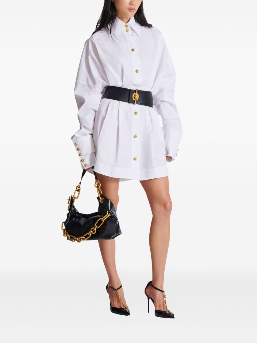 Balmain White Button Long Sleeve Poplin Dress