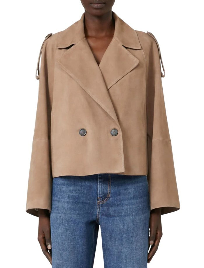 Weekend Short Brown Suede Trench Coat