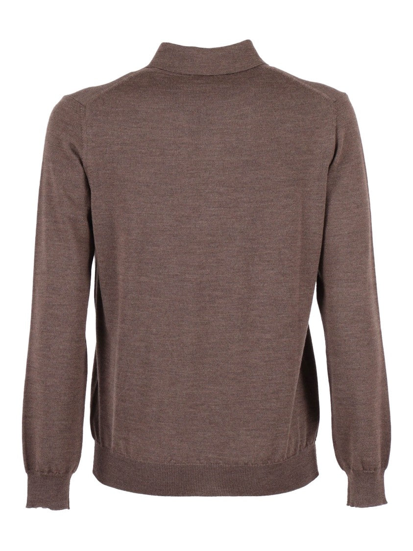 Kangra Cashmere Wool Polo Shirt With Button Placket And Dropped Hem