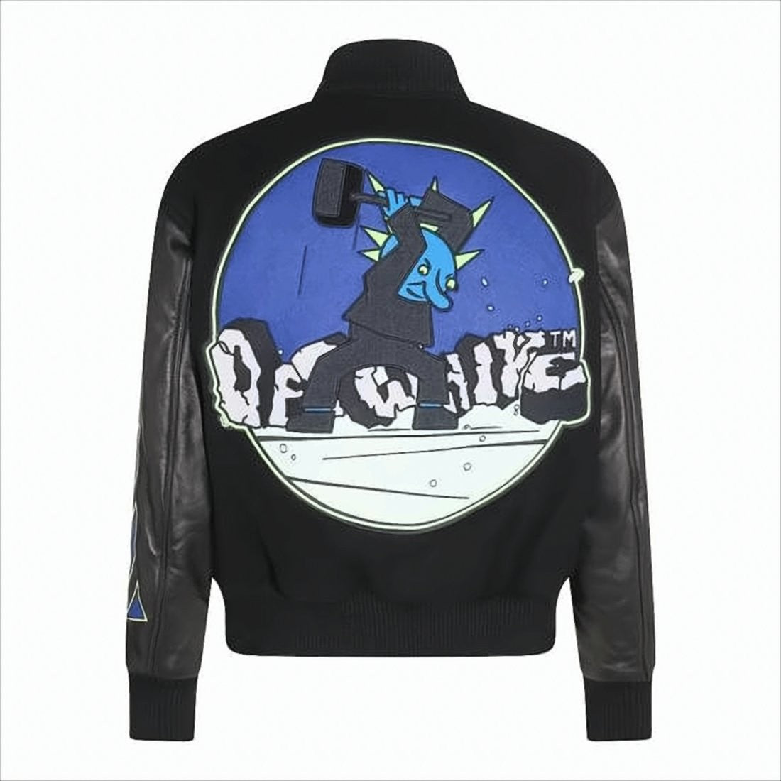 Off-White Varsity-Style Bomber Jacket With Leather Sleeves