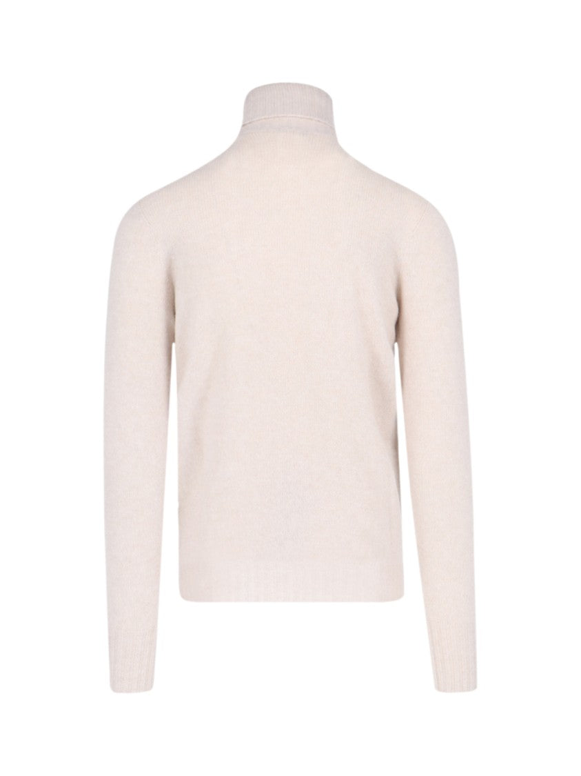 Drumohr Turtleneck Sweater In Cream Cashmere Ribbed Trim